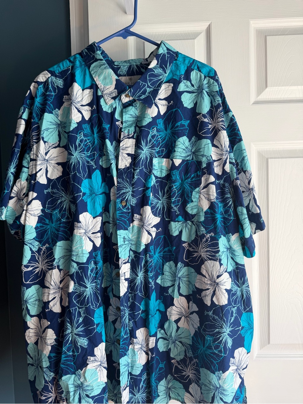 Men's Navy Floral Short-Sleeve Button-Down Shirt - Blue & White